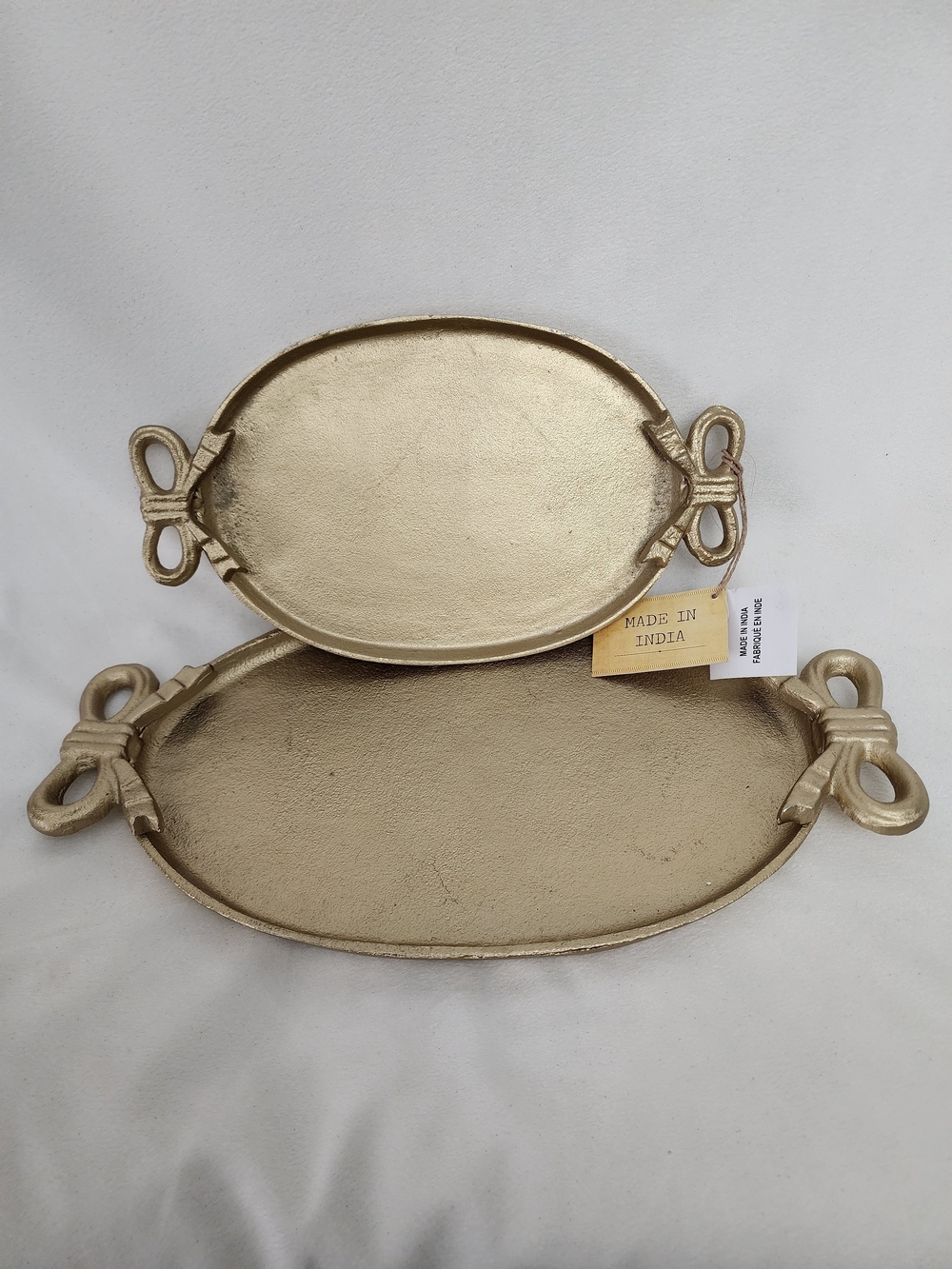Made in India Rustc Gold Decorative Oval Bow Tray Set by